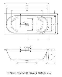 Акриловая ванна Riho Desire Corner Glossy Sparkle System LED Fall B087010005 R 184x84см с аэромассажем и подсветкой заполнение через перелив белый